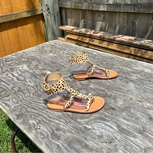 New Sam Edelman Womens‎ Mollie Fur Leather Animal Print Flat Sandal size 6